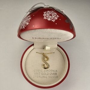 Holiday Lane Cubic Zirconia 18KT Gold 'S' Initial Necklace in Sterling Silver